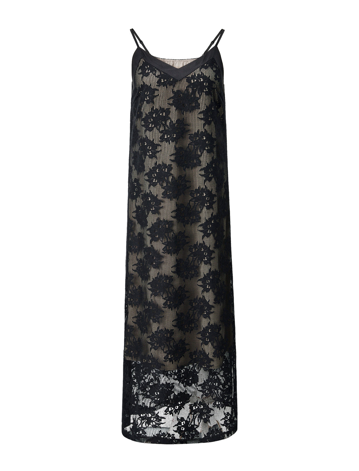 Black Floral Lace Maxi Slip Dress