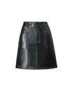 Belted High Waist Black PU Leather A-Line Mini Skirt