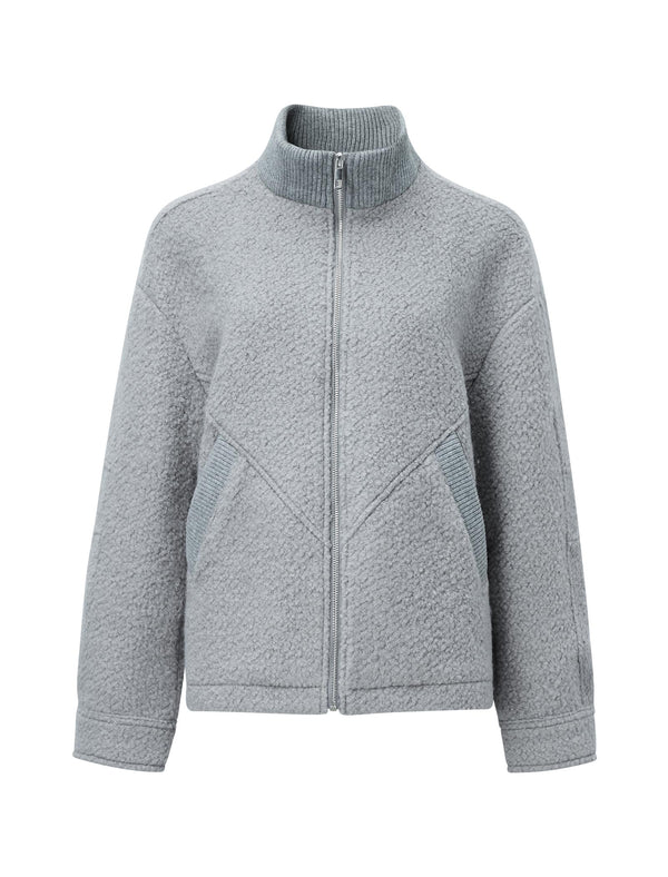 Teddy Fleece Wool-Blend High-Neck Zip Jacket