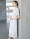 Floral Lace Short Sleeve Ruffle Hem Midi Dress