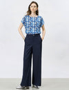 Mulberry Silk Blue Watercolor Geometric Print Cap Sleeve Blouse