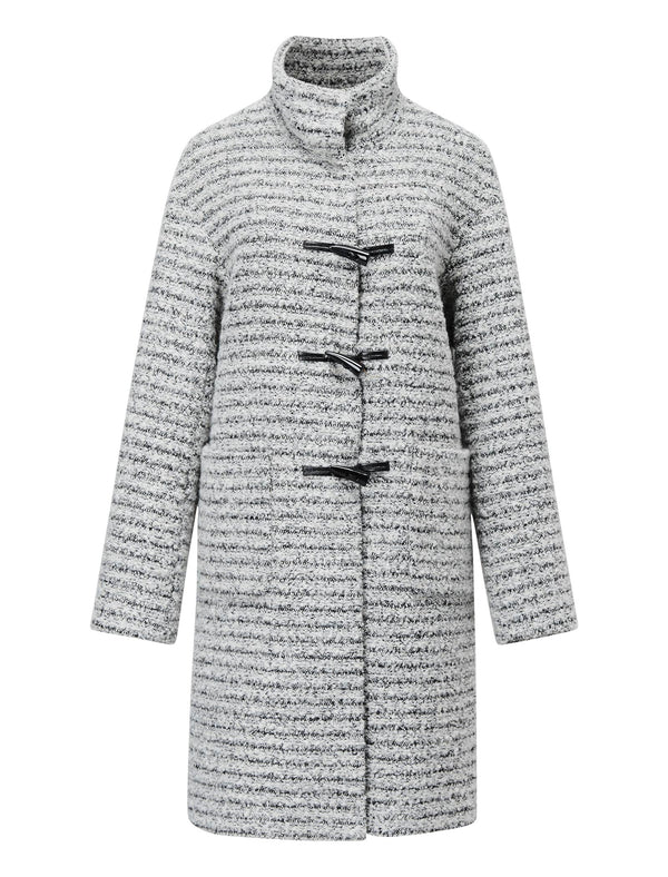 Gray Tweed Toggle Wool Blend Coat