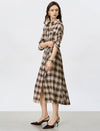 Brown Plaid Belted Shirt Midi Dress