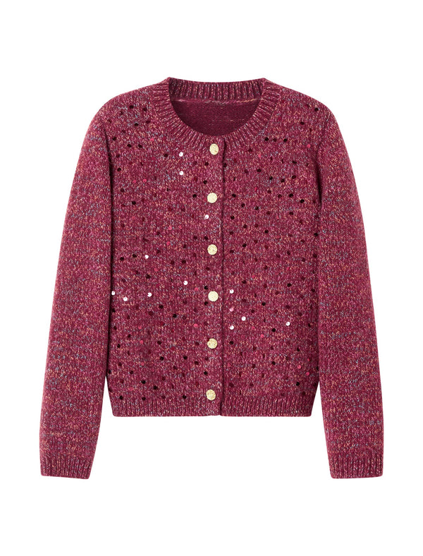 Burgundy Sequin-Embellished Cardigan