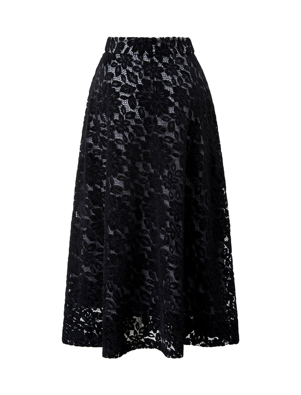 Black Floral Lace Midi Skirt