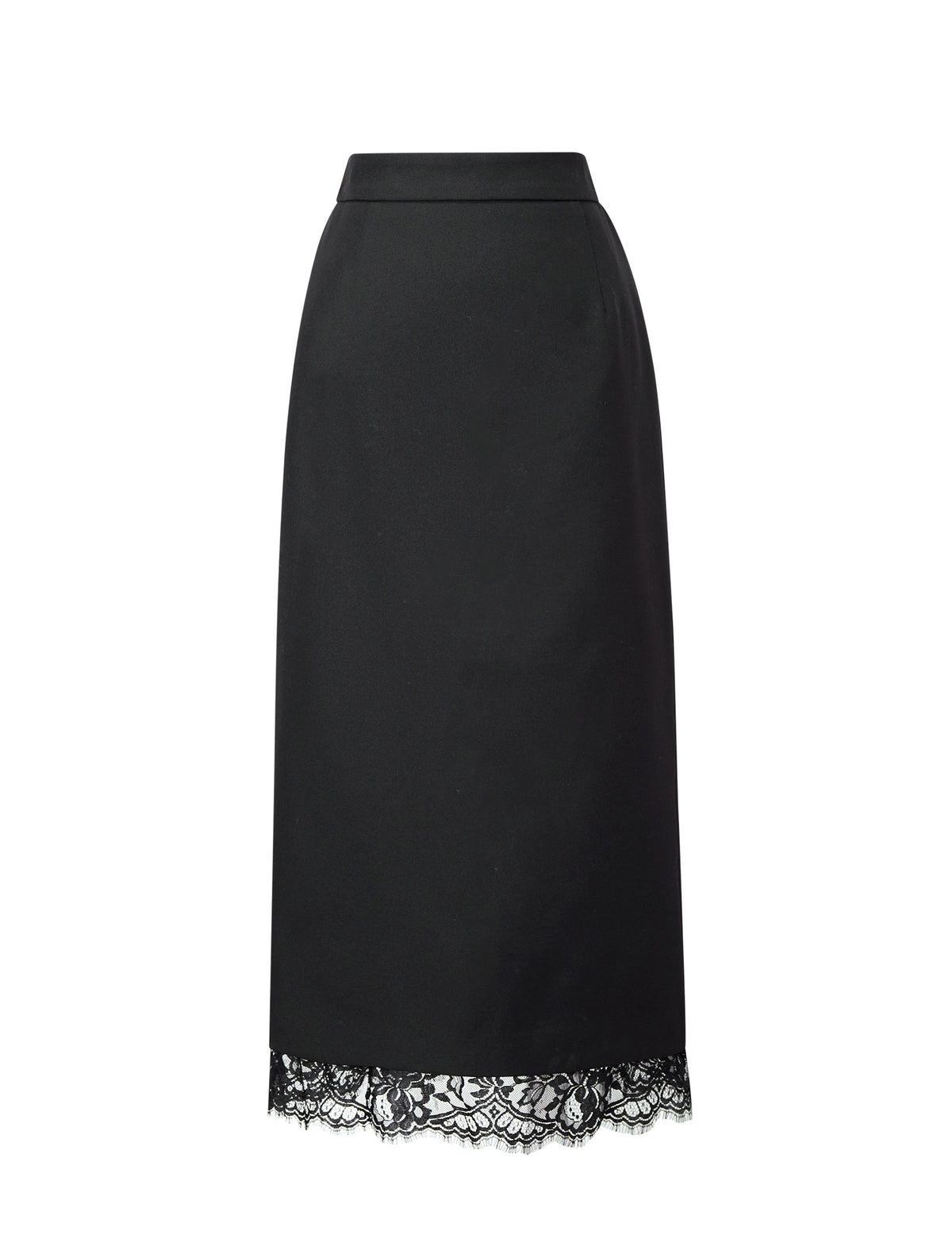 High Waist Lace Hem Back Slit Midi Pencil Skirt