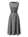 Wool Plaid Round Neck Sleeveless Vintage Midi Dress