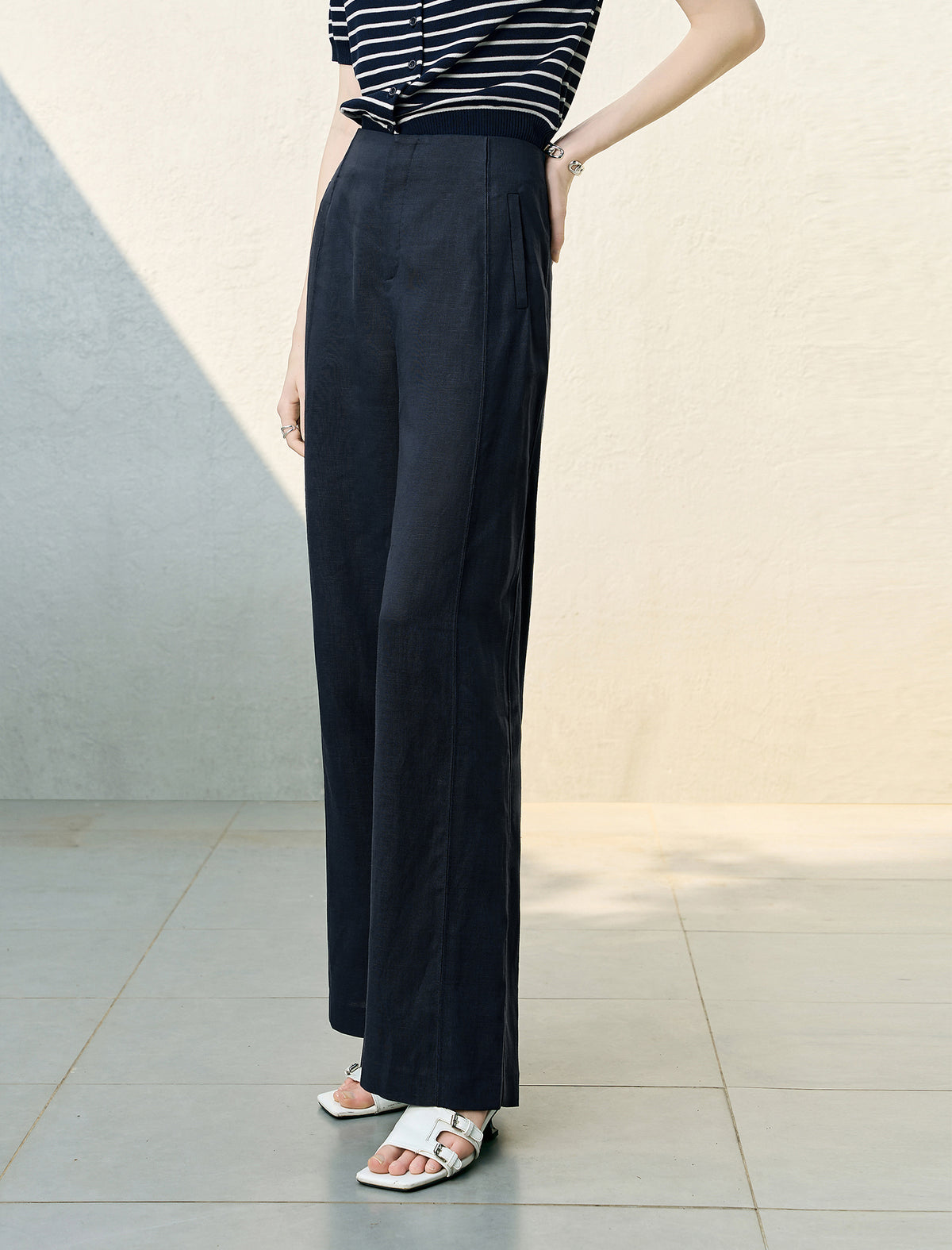 High Waisted Linen Blend Wide Leg Pants