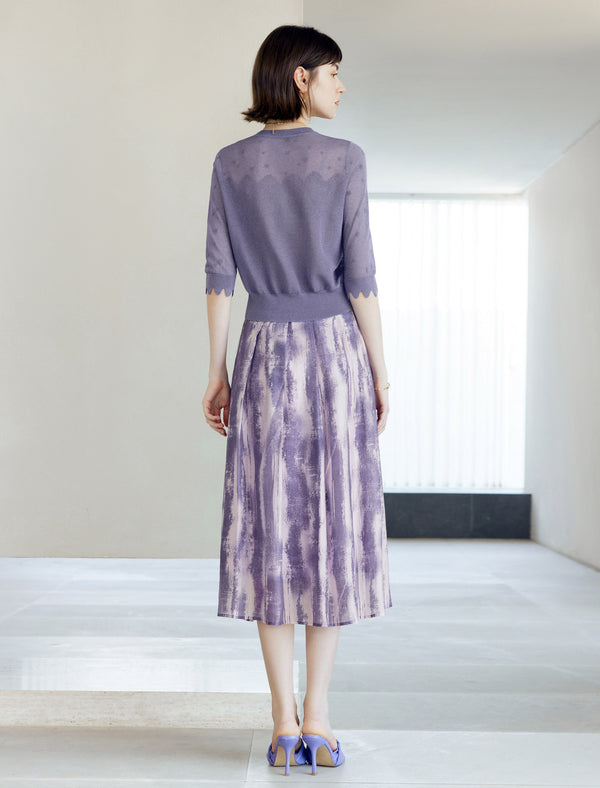 Wavy Texture Scalloped Cuffs Knitted Pullover