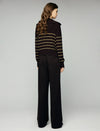 Wool Blend Striped Collared Double-Zip Cardigan