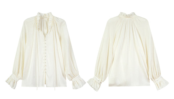Mulberry Silk Ruffled V-Neck Blouse