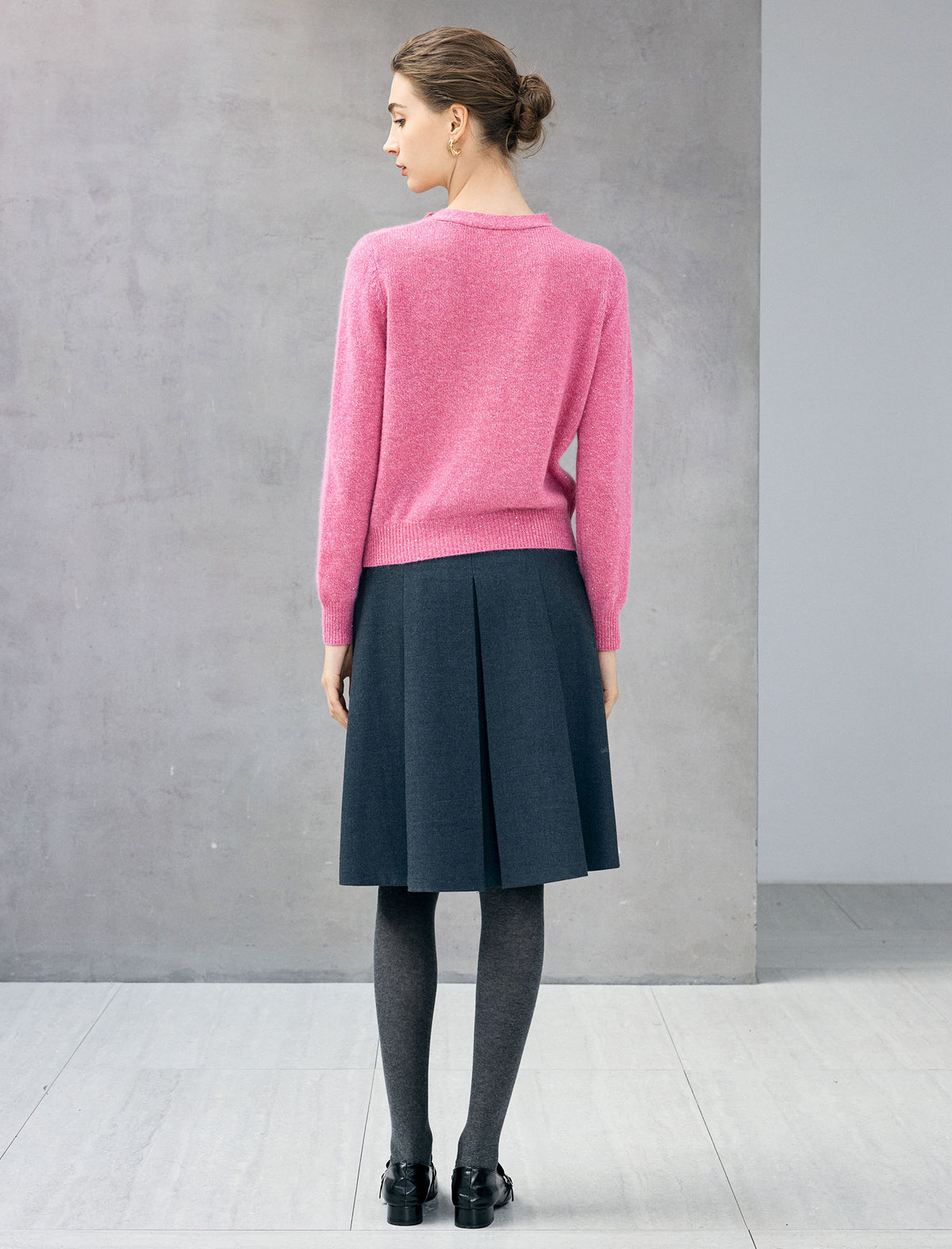 Wool Blend Shimmer Tie-Neck Cable-Knit Sweater