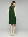 Wool Blend Contrast-Trim V-Neck Pocket Sleeveless Midi Dress