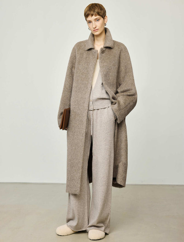 100% Alpaca Classic Collar Wool Longline Coat