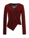 Glittery Wrap-Front Long Sleeve Top