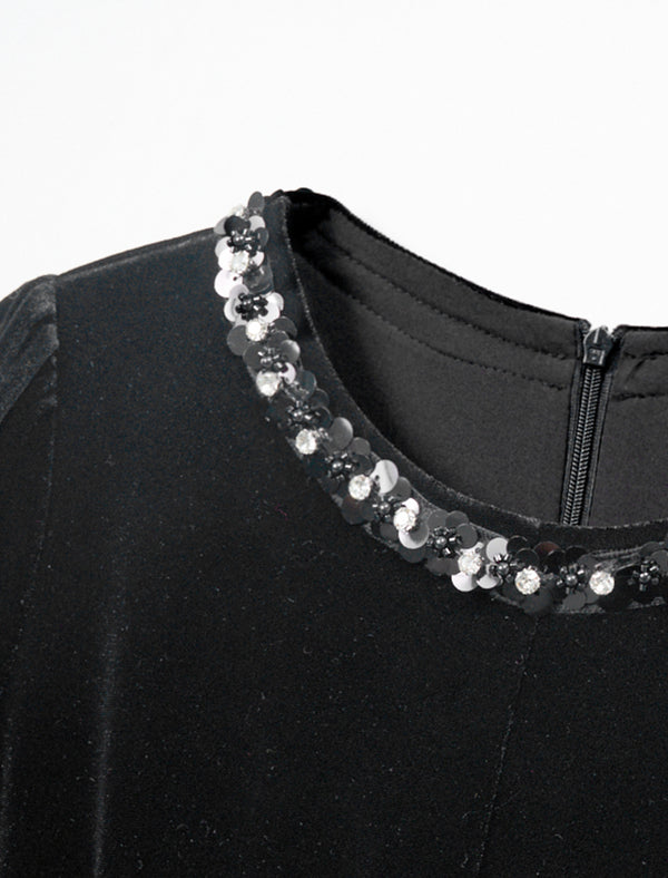 Black Velvet Sequin Midi Dress