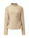 Ruched Slim Fit Mock Neck Long-Sleeve Knit Top