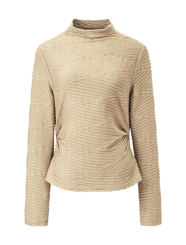Ruched Slim Fit Mock Neck Long-Sleeve Knit Top