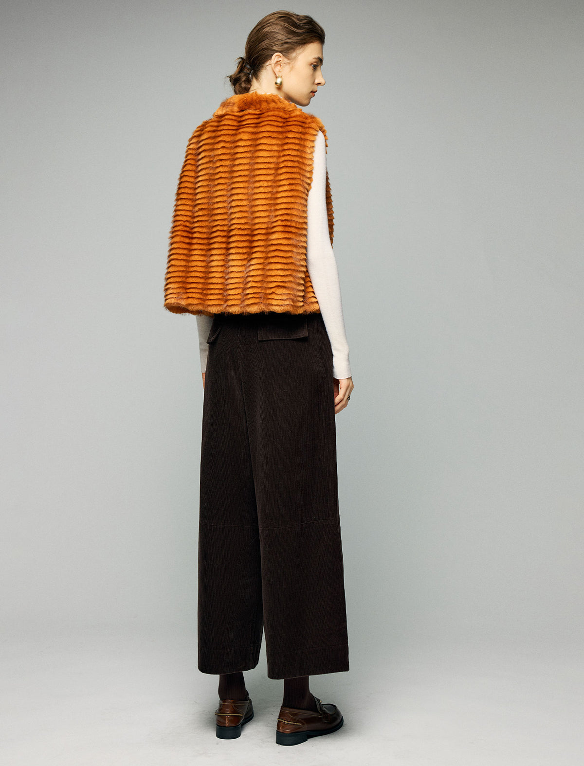Striped Collared Sleeveless Cropped Vest
