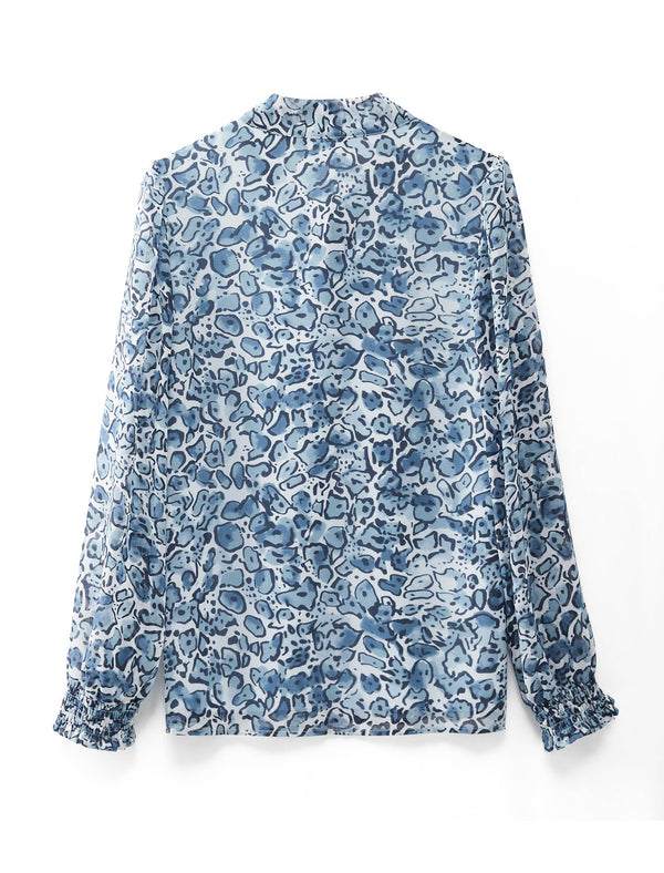 Chiffon Blue Leopard Print Blouse