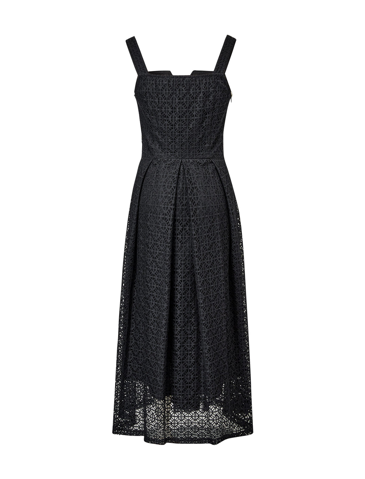 Embellished Trim Black Lace Midi Dress