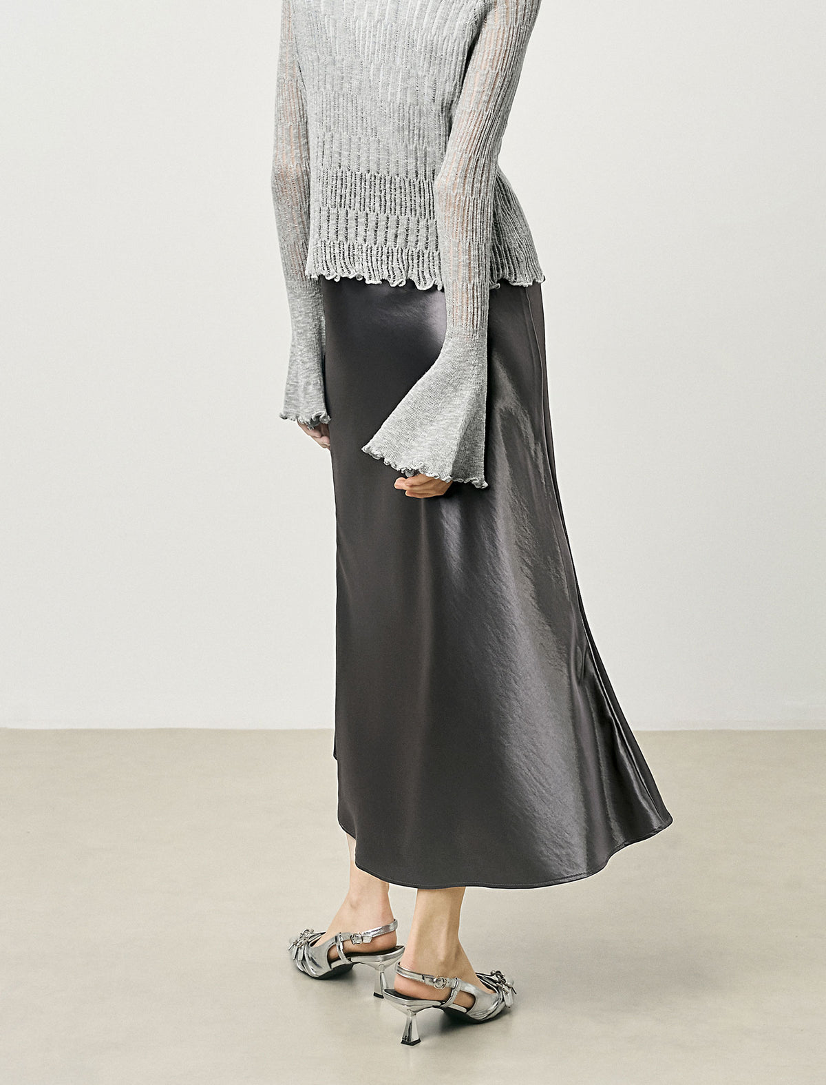 Textured Satin Midi Skirt