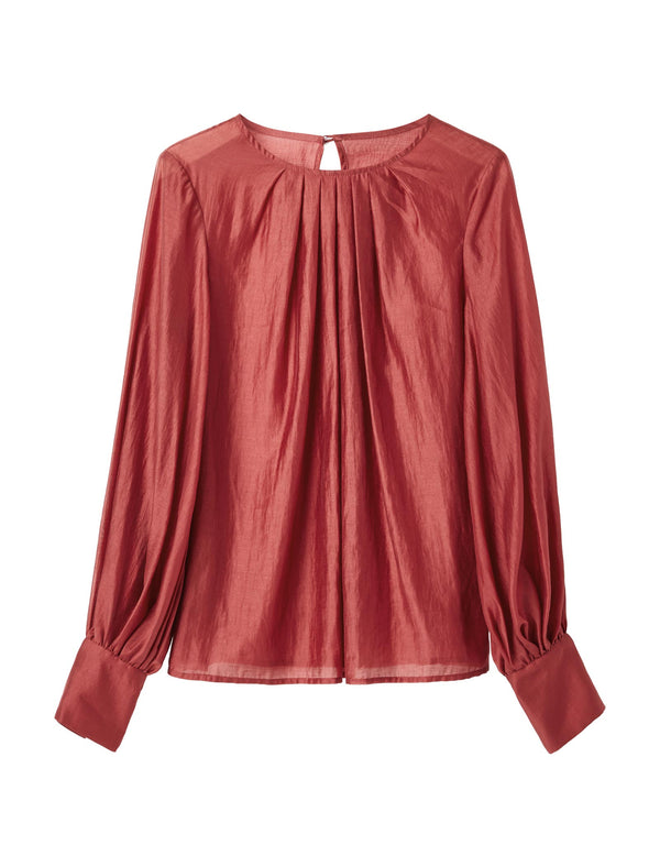 Red Tencel Long-Sleeve Shirt