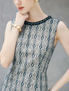 Beaded Crewneck Textured Sleeveless Flounce Hem Dress