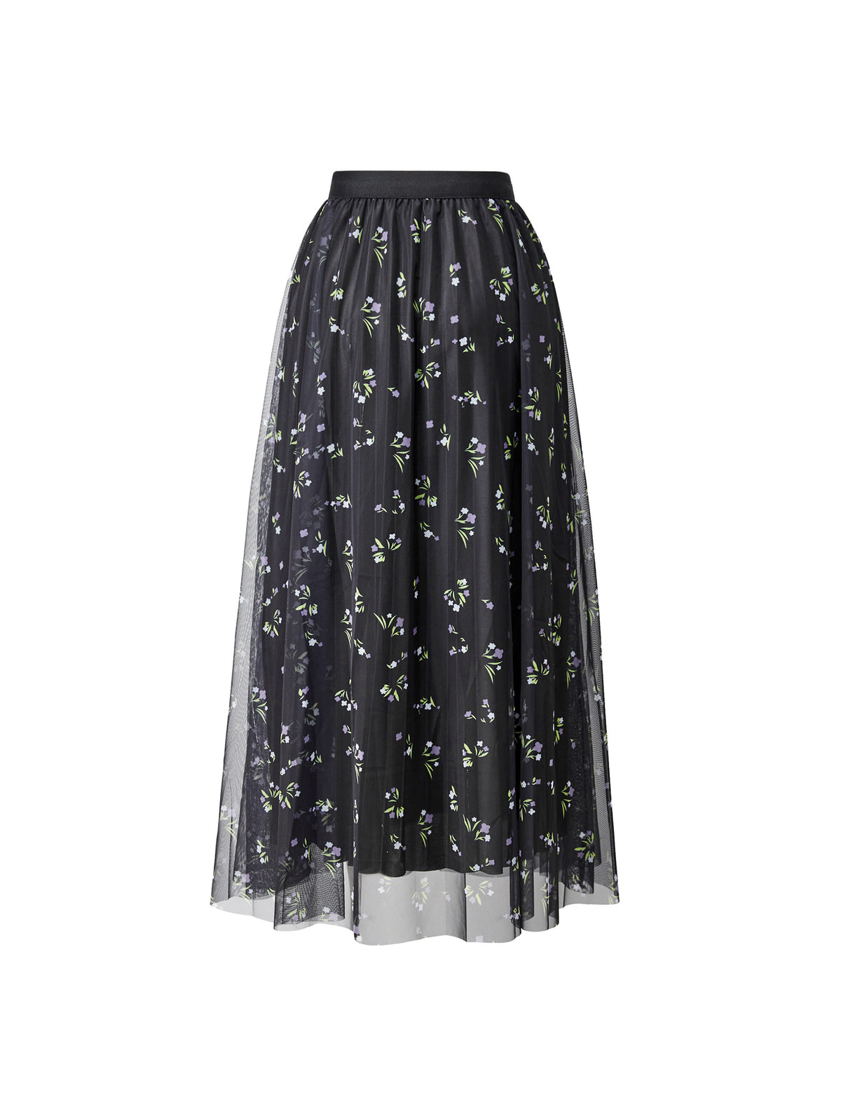 Black Mesh Floral Midi Skirt
