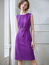 Solid Color Self-Belt Sleeveless Dress