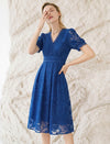 V-Neck Waist-Cinched Short Sleeve Dress