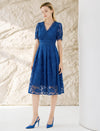 V-Neck Waist-Cinched Short Sleeve Dress