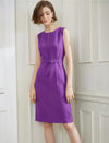 Solid Color Self-Belt Sleeveless Dress