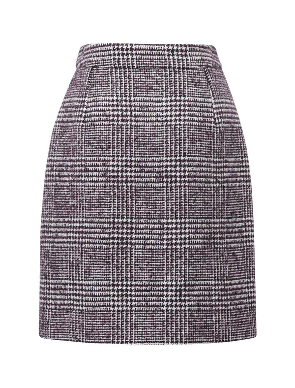 Plaid Wool-Blend Midi Skirt