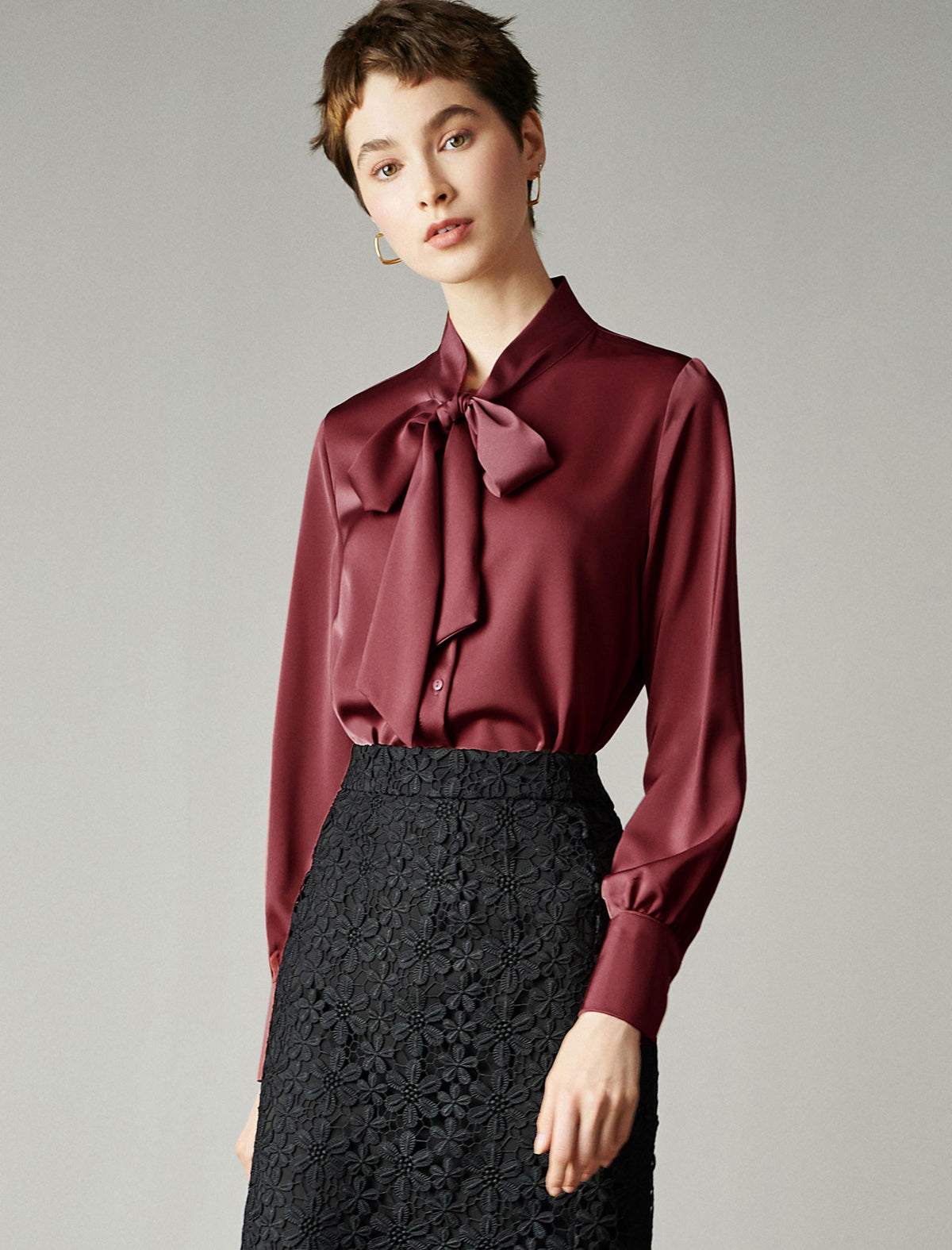 Bow Tie Office Chic Long-Sleeve Blouse