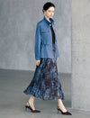 Vintage Printed Pleated Midi A Line Skirt