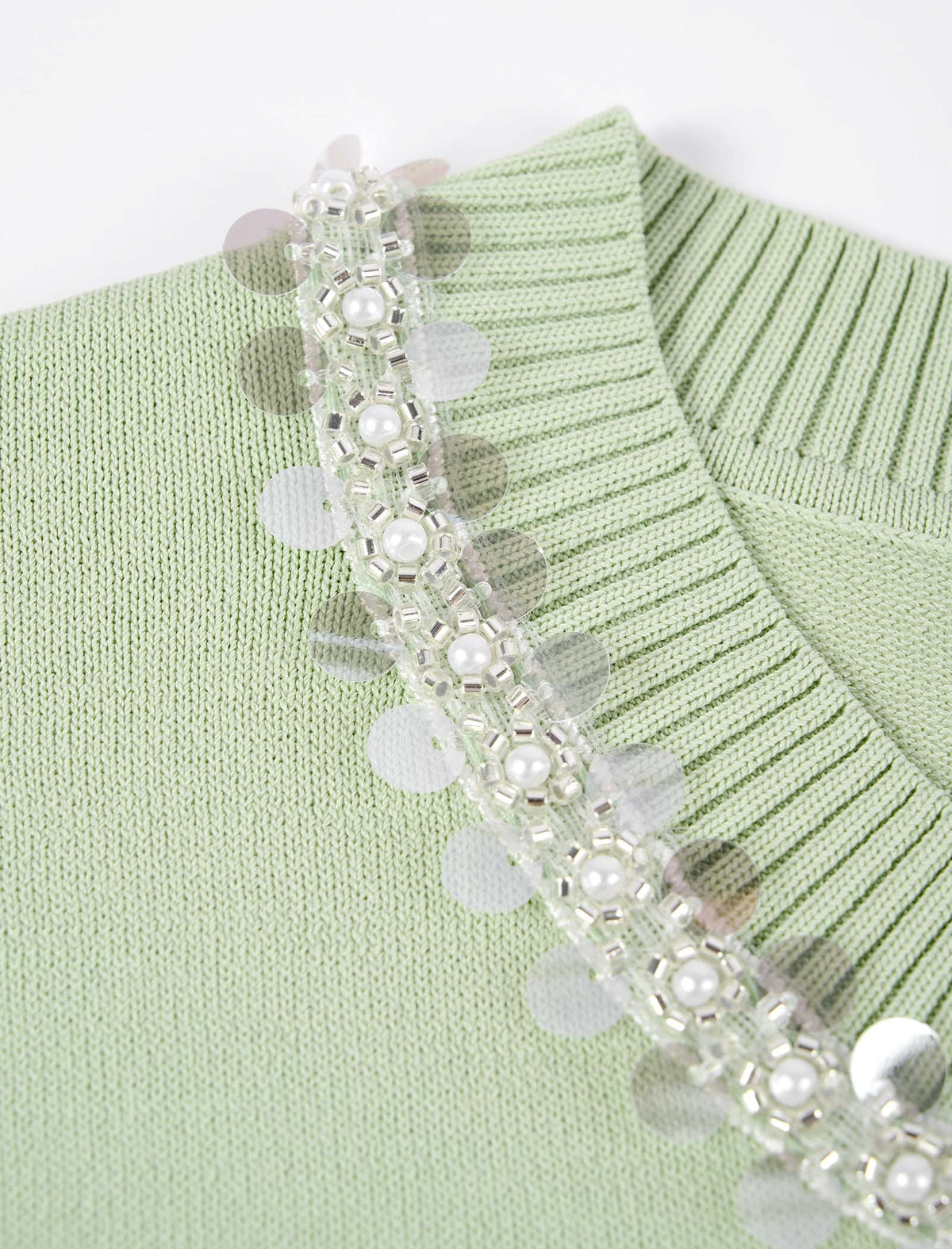 Light Green Sequin-Collar Short Sleeve Cardigan
