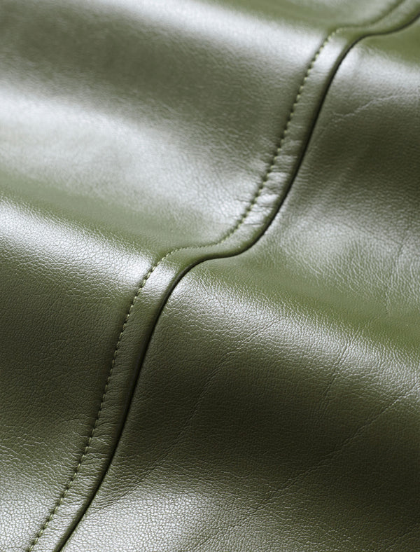 Olive Green Faux Leather Midi Skirt