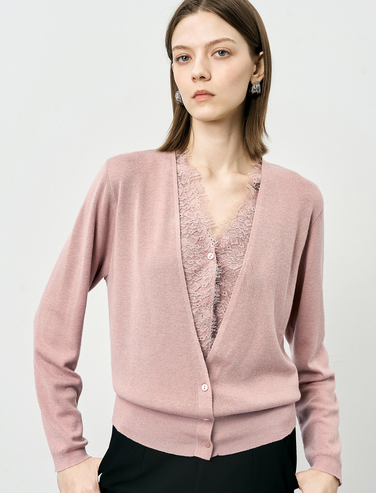 V-Neck Lace Detail Cardigan