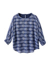 Vintage Printed Round Neck 3/4 Sleeve Blouse