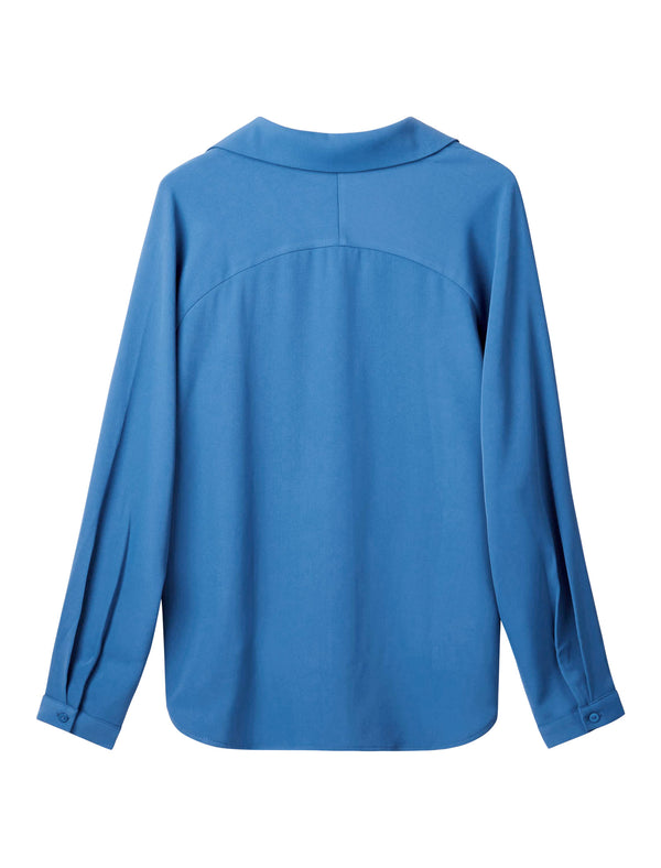 Blue Loose Lapel Long-Sleeve Shirt