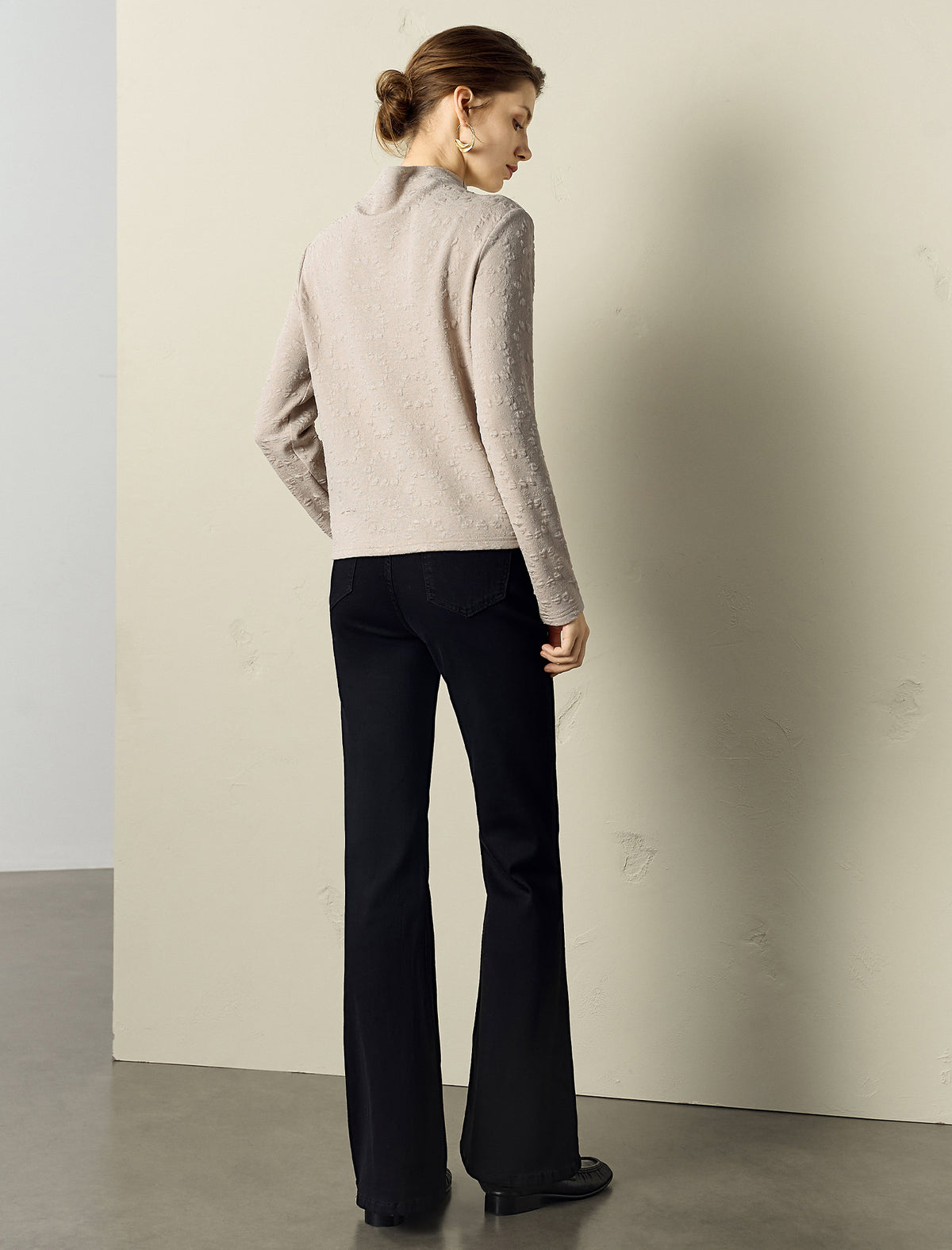 Khaki Textured Mock-Neck Long-Sleeve Knit Top