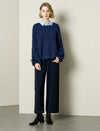 Wide-Leg Navy Ankle Pants
