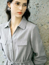 Grey Textured Drawstring Waist Tencel Shirt