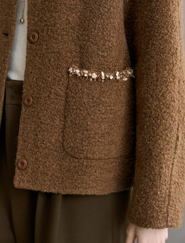 Tweed Wool-Blend Embellished Trim Jacket