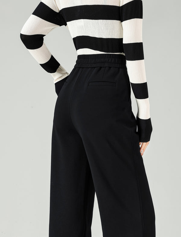 Stylish Black Drawstring Wide Leg Pants