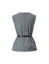 Wool Blend Crewneck Belted Pocket Sleeveless Vest