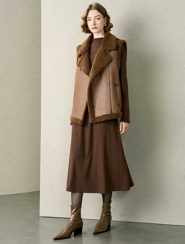 Mock Neck Wrap Detail Long Sleeve Midi Dress