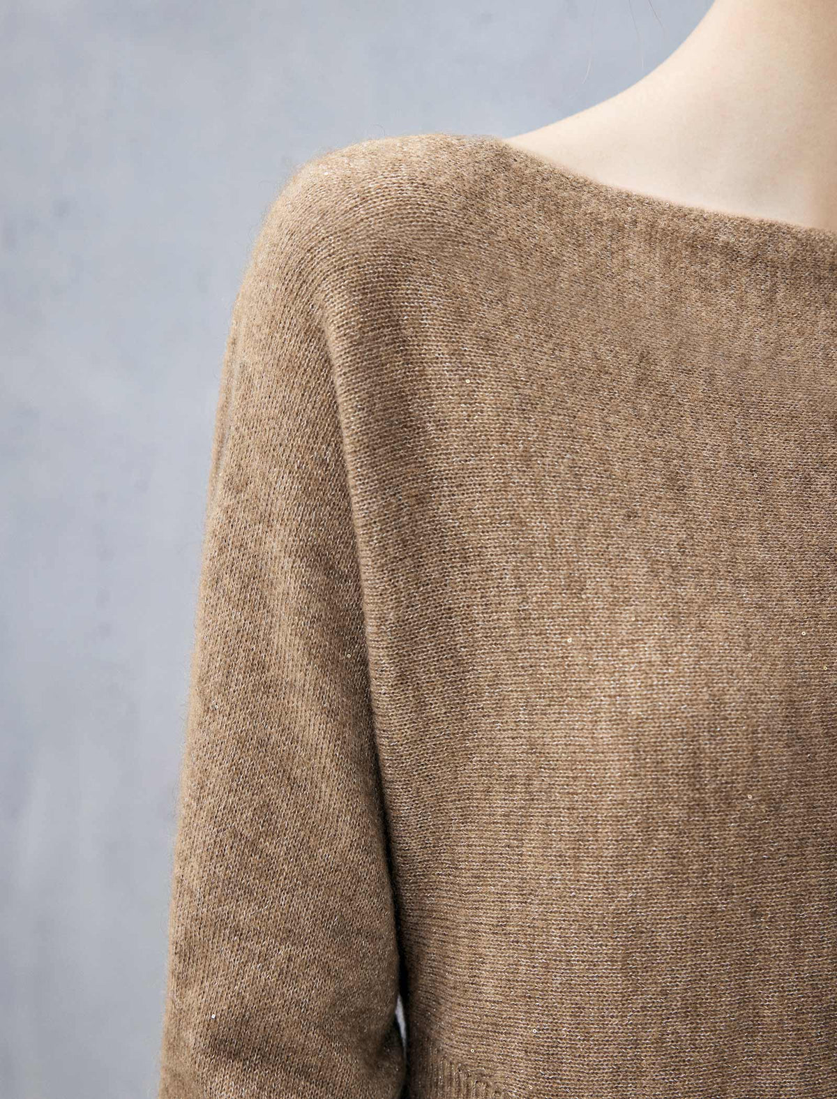 Wool Blend Ruched Boatneck Drop-Shoulder Sweater