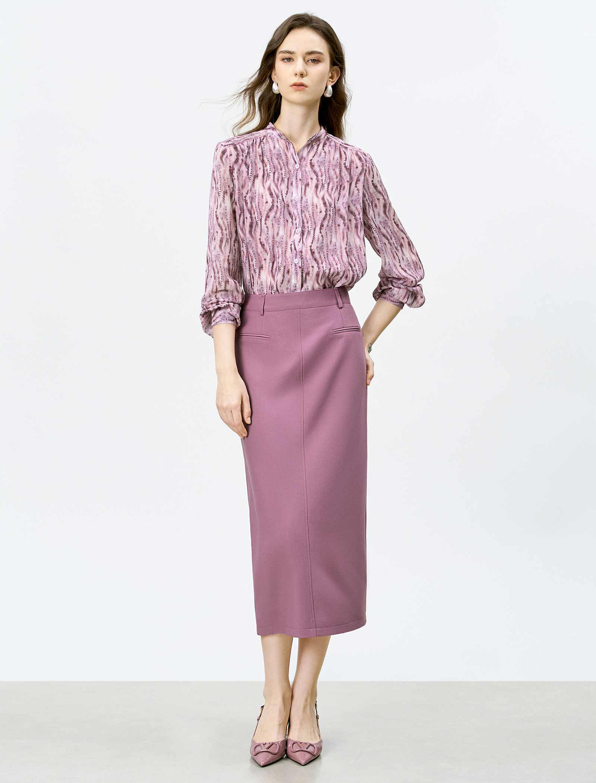 Mauve Pink Watercolor Print Blouse